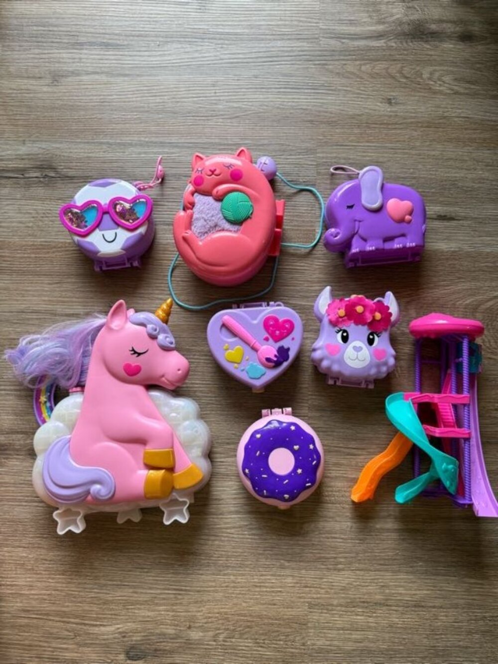Mattel Polly Pocket Toy Lot of 7 Unicorn elephant donut and more